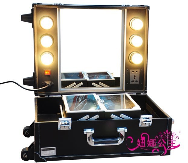NiuNo高档多层带镜子灯泡拉杆专业化妆箱 跟妆灯箱BF-495BT配6灯