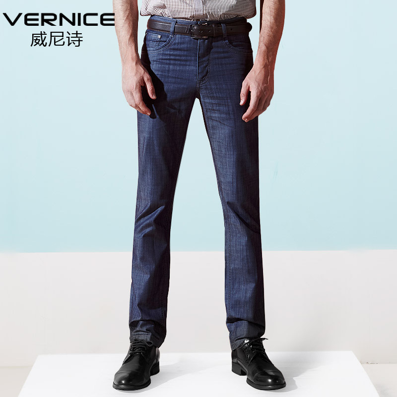 威尼诗男士牛仔裤 舒适透气夏季薄款男裤 微弹力修身直筒牛仔长裤
