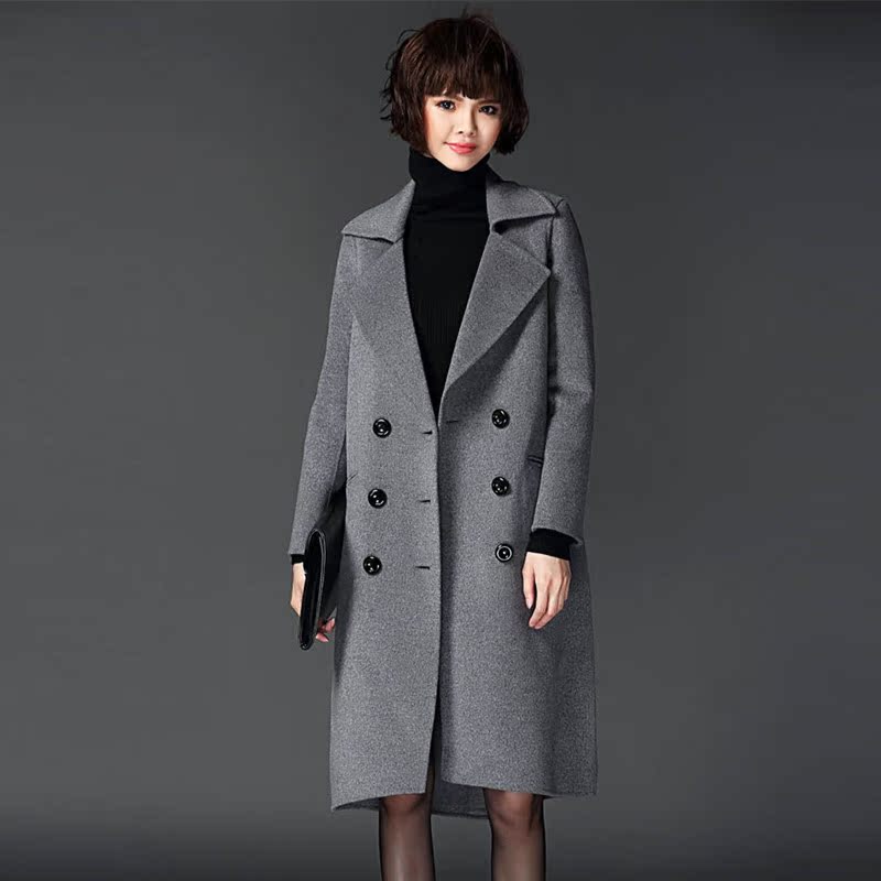 欧洲站高端双面羊绒呢子大衣女2015新款修身显瘦中长款毛呢外套女