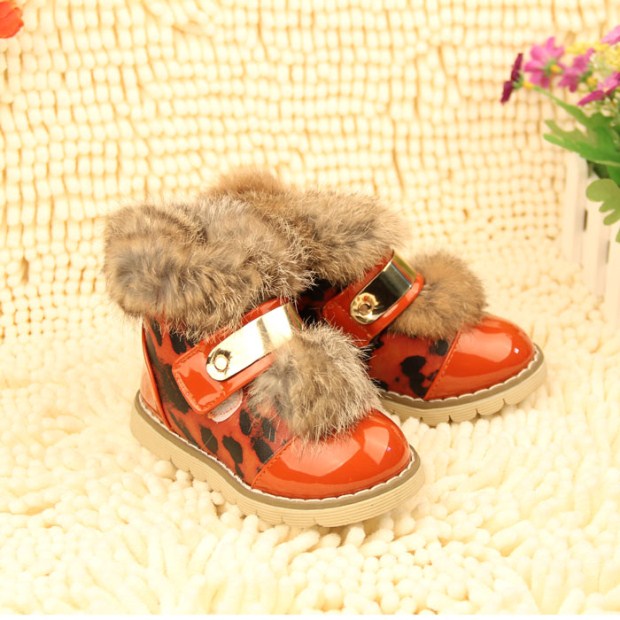 韩版新冬款女童棉鞋中小童防滑短靴漆皮豹纹休闲靴子
