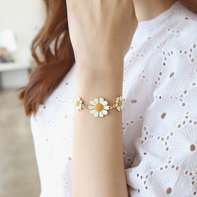 韩国代购饰品进口正品 小清新彩釉小雏菊向日葵太阳花朵手链手环