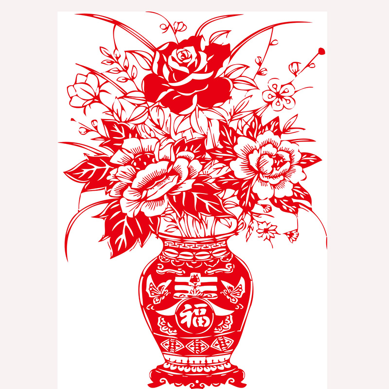 新年春节年货猴年窗花贴剪纸花瓶镂空植绒布雕刻玻璃贴年画福字