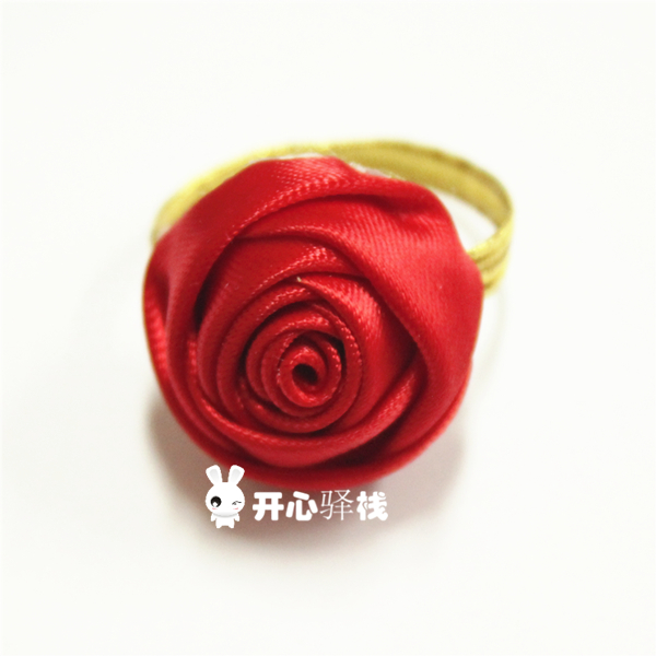 纯手工韩式新娘戒指 丝带缎带立体玫瑰花配饰 婚庆新娘丝带花指环