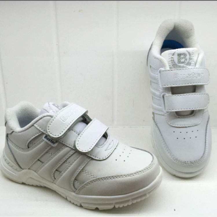 香港BUSTER真皮白色宽头胖脚童鞋专业校鞋健康机能减震