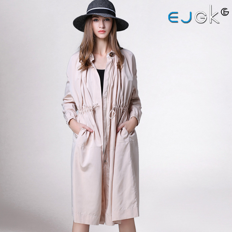 EJGK原创2015冬季欧美大牌秀场专柜同步设计长款修身纯色女款大衣