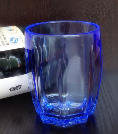 亚克力啤酒杯八角杯饮料杯塑料水杯透明酒杯果汁杯子酒吧KTV蓝色