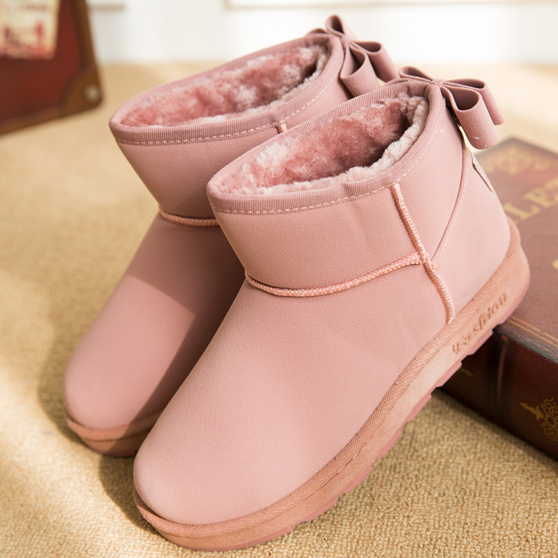 2015韩版女短靴子学生低筒圆头鞋冬季防滑保暖棉鞋蝴蝶结雪地靴潮