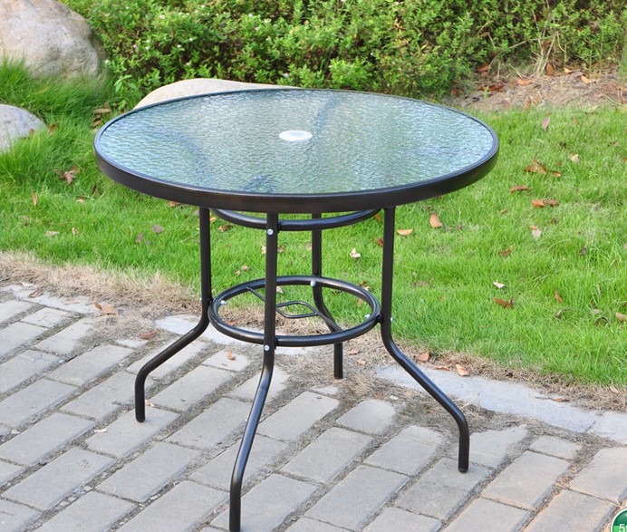 简易钢化玻璃圆桌 折叠桌 户外庭院阳台花园咖啡厅餐桌室外家具