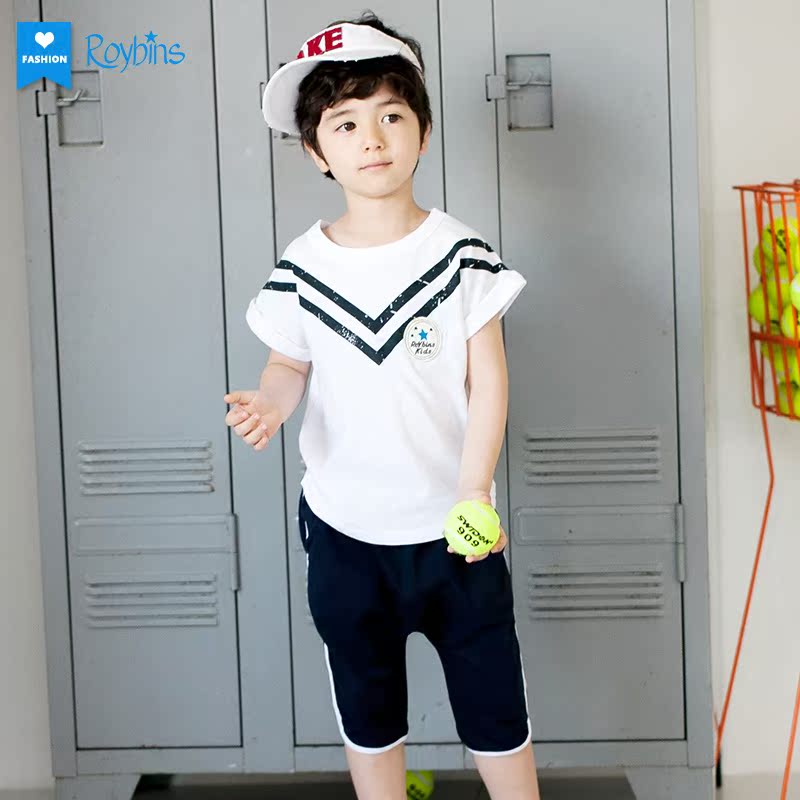 韩国童装新款夏装儿童韩版潮 男童宝宝运动休闲水手短袖套装