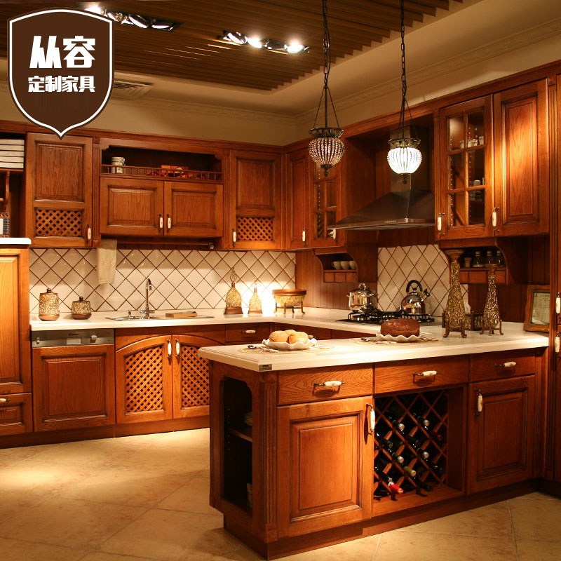 从容定制家具 美式简约 红橡实木橱柜 定做 整体橱柜厨房厨柜定制