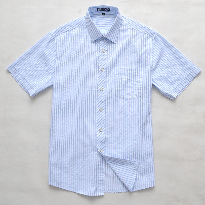 2015夏装男款 正品佳士顿苹果浅蓝色细竖条纹商务休闲短袖衬衫