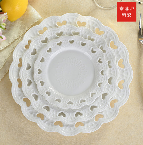 纯白色心形陶瓷盘子 欧式陶瓷水果盘蛋糕盘糖果盘点心盘西餐盘