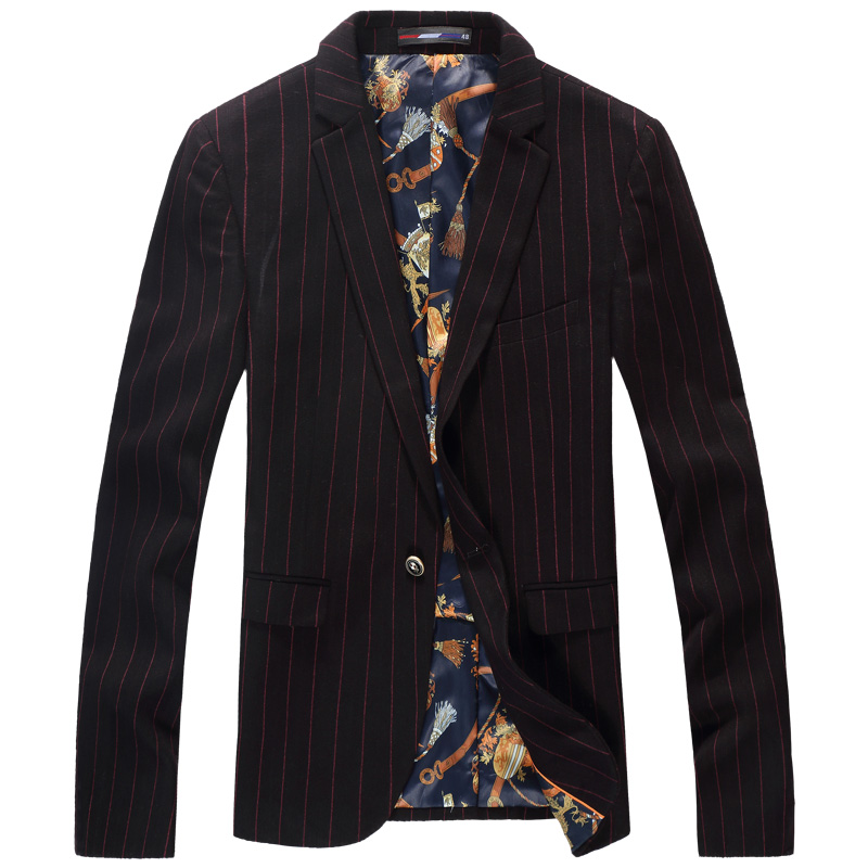 2015新款竖条纹男款西装外套原单品质西装单排扣男士西装大码修身