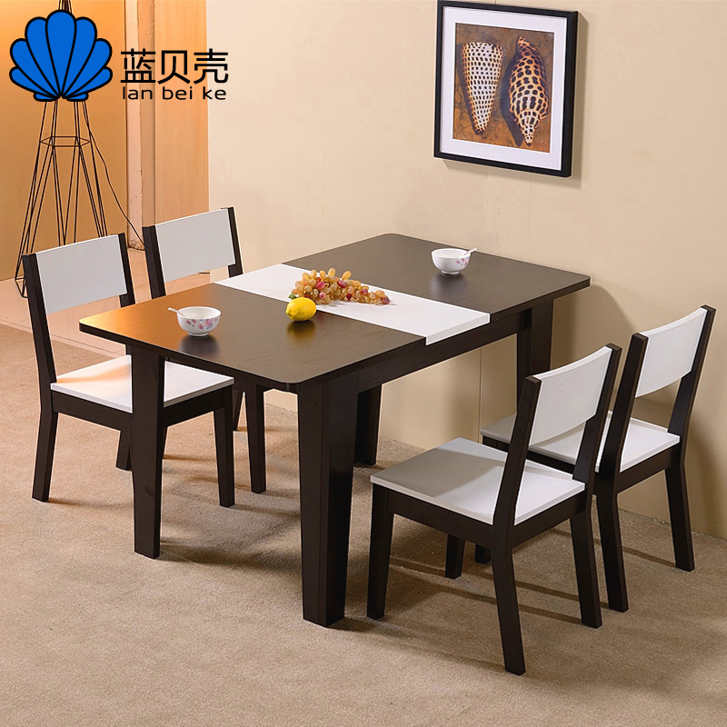 实木餐桌椅组合6人小户型简约现代长方形折叠餐桌可伸缩方桌橡木