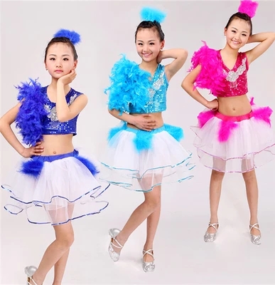 六一最新款儿童爵士舞演出服芭比舞蹈表演服蓝色亮片现代舞表演服