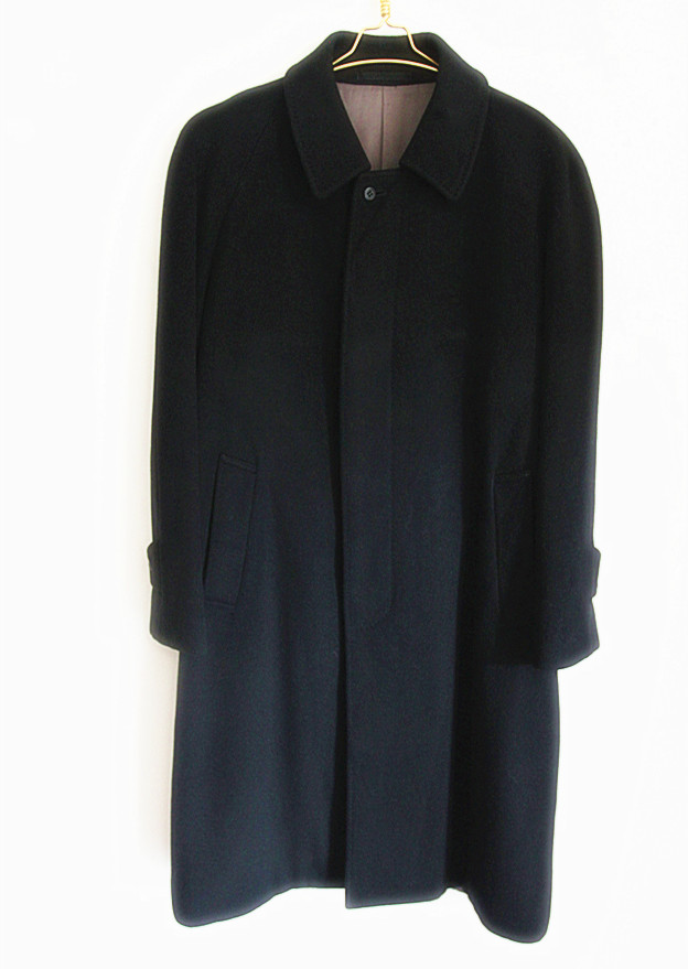 vintage古着复古孤品 黑色明线日式纯羊绒大衣男装特价