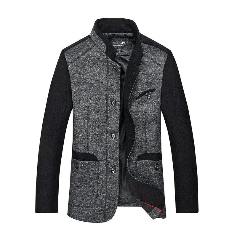 2015新款中年男士春秋夹克衫薄款时尚休闲春装男式立领羊毛呢外套