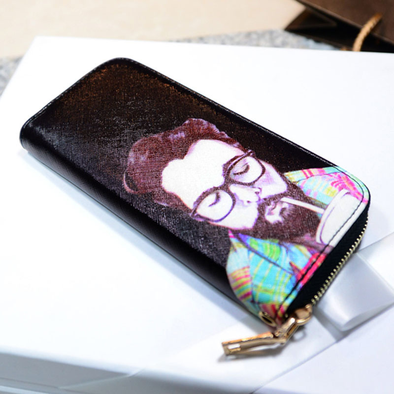 新款韩版潮流PU包男女通用人物喷绘印花长款钱包休闲包卡通手拿包