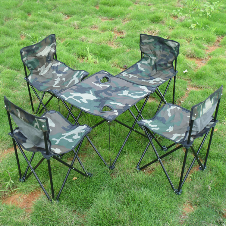 户外休闲便携式折叠桌椅户外桌椅套装 野餐桌茶几 迷彩五件套桌椅