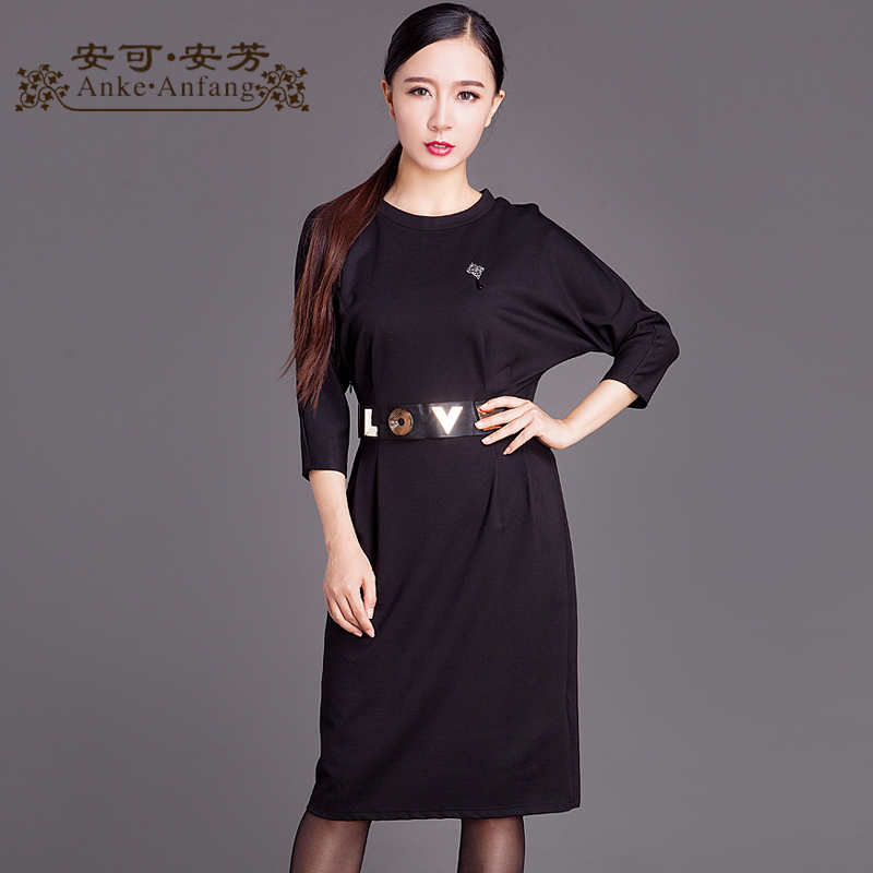 安可安芳2015秋装新款韩版欧美范修身连衣裙蝙蝠中袖裙子A53L329