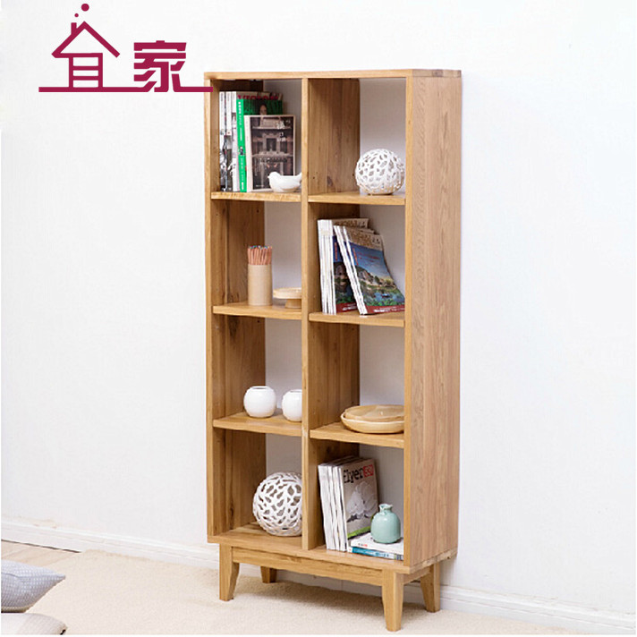 日式 实木书架 纯白橡木 书房家具 全实木展示架 书柜 简约宜家