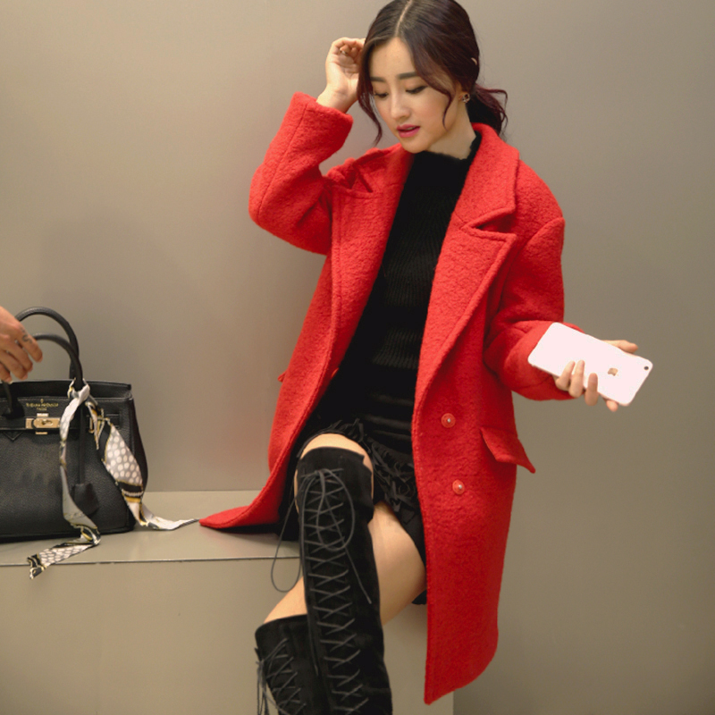 韩国代购2015新款冬装羊毛呢子外套女中长款宽松茧型加厚呢大衣潮
