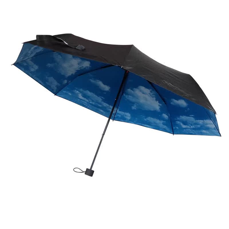 包邮蓝天白云伞折叠太阳伞天空黑胶晴雨伞防晒防紫外小黑伞