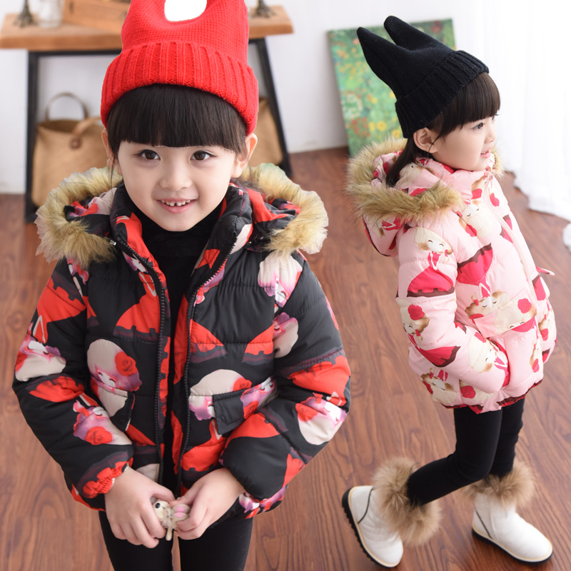 女宝宝棉衣秋冬装韩版新款儿童棉袄卡通印花女童加厚棉衣外套