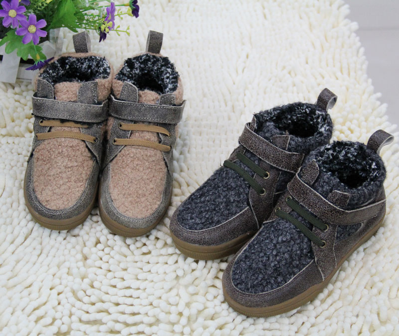 韩版冬季新款真皮爆裂纹皮儿童鞋男童牛筋底加绒棉皮鞋小孩棉鞋