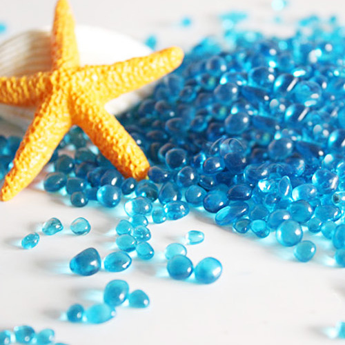 玻璃砂鱼缸装饰造景蓝色玻璃珠水族箱饰品底沙彩色鱼缸石底砂250g