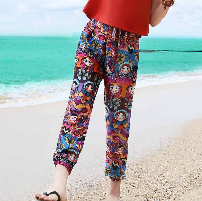 度假小姐夏波西米亚沙滩裤显瘦高腰泰国灯笼裤海边必备民族风长裤
