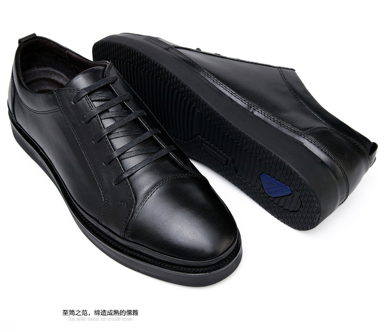 2015年新款男士韩版潮流休闲皮鞋厚底系带增高板鞋尖头款黑色平底
