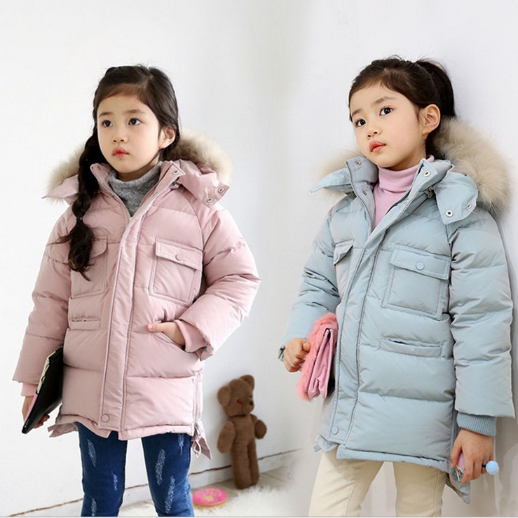 韩国童装2015冬装女童大童羽绒棉棉衣中长款粉色公主外套棉服连帽