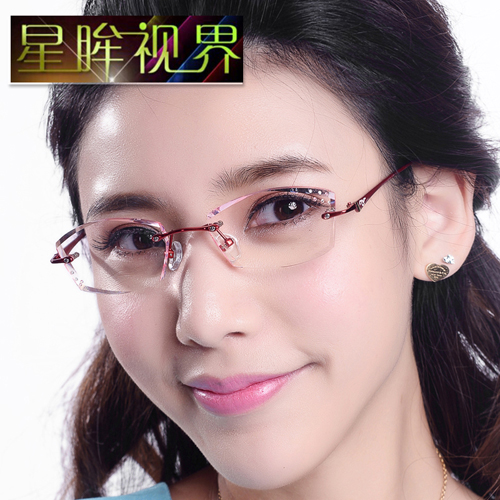 纯钛超轻韩国钻石切边女镶钻眼镜架近视女无框眼镜片女式眼睛潮