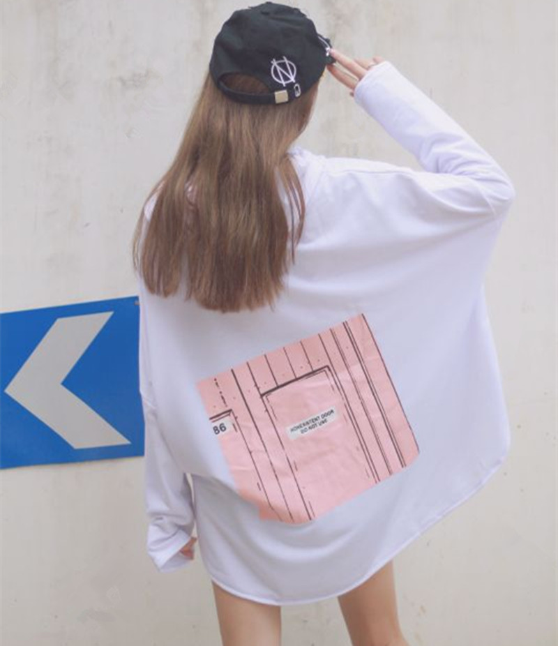 2016秋季女装韩版开叉宽松连帽上衣蝙蝠衫T恤长袖套头中长款卫衣
