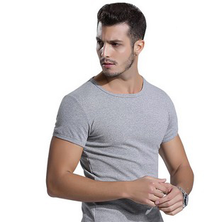男士灰色圆领紧身T恤短袖 莫代尔60s 2015夏季韩版修身运动打底衫