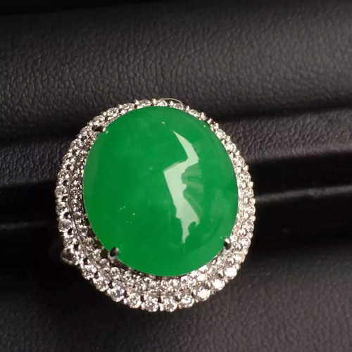 天然翡翠缅甸A货省级证书18k金镶嵌冰种正阳绿翡翠戒指
