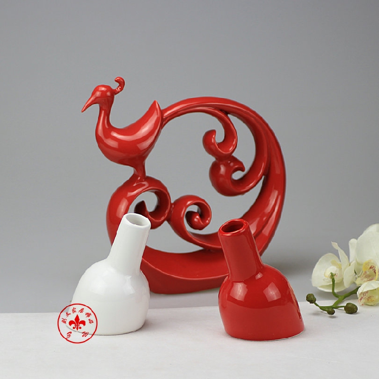 简约现代红色/白色陶瓷小花插花瓶家居装饰摆件新房摆设 结婚礼物