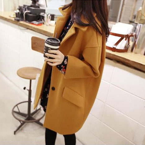 2015冬季女装新款韩国中长款茧型毛呢大衣宽松大码显瘦呢子外套潮