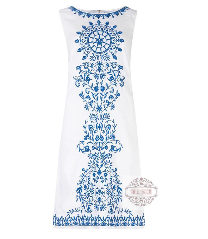 英国马莎marks &spencer进口女涡纹含亚麻绣花套头连衣裙印度制造