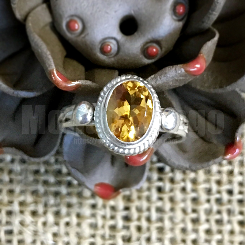 尼泊尔戒指 黄水晶925纯银手工定制天然石头戒指简约特色复古民俗