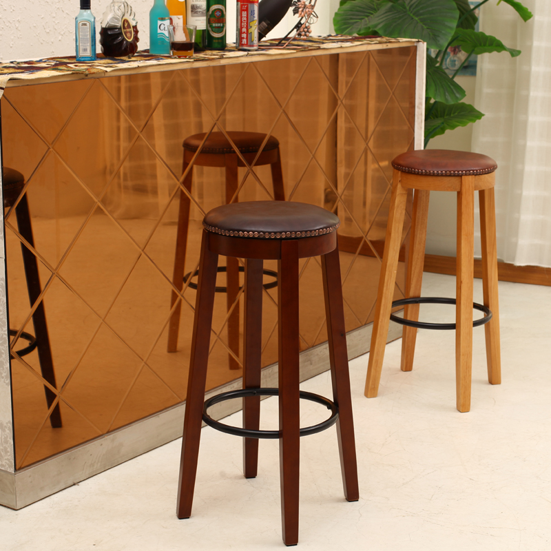 实木酒吧椅创意高椅欧式吧台椅子木前台时尚吧凳简约高脚凳子