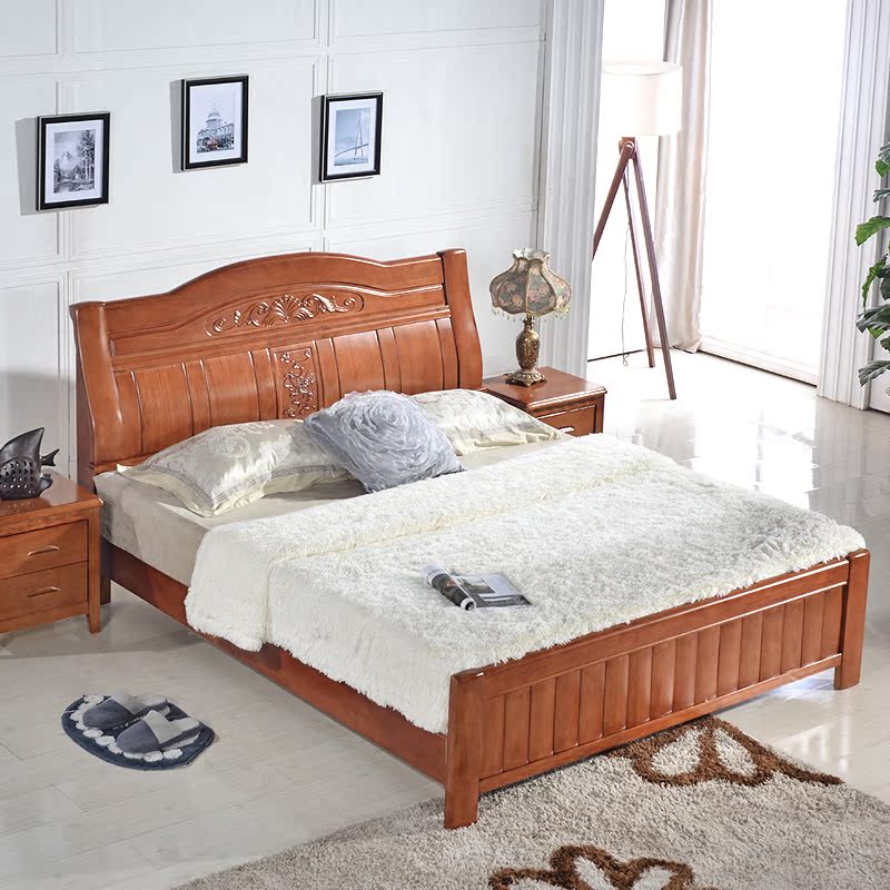 双十一包邮实木床中式现代简约双人床橡木床1.8米1.5米婚床高箱床