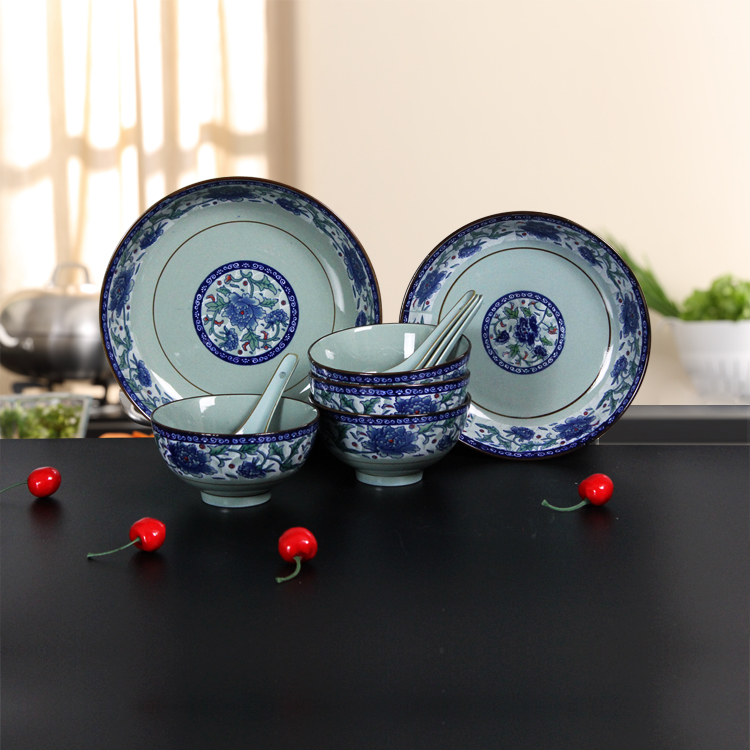 家用碗碟套装骨瓷餐具套装10件景德镇中式陶瓷米饭碗筷盘礼品装