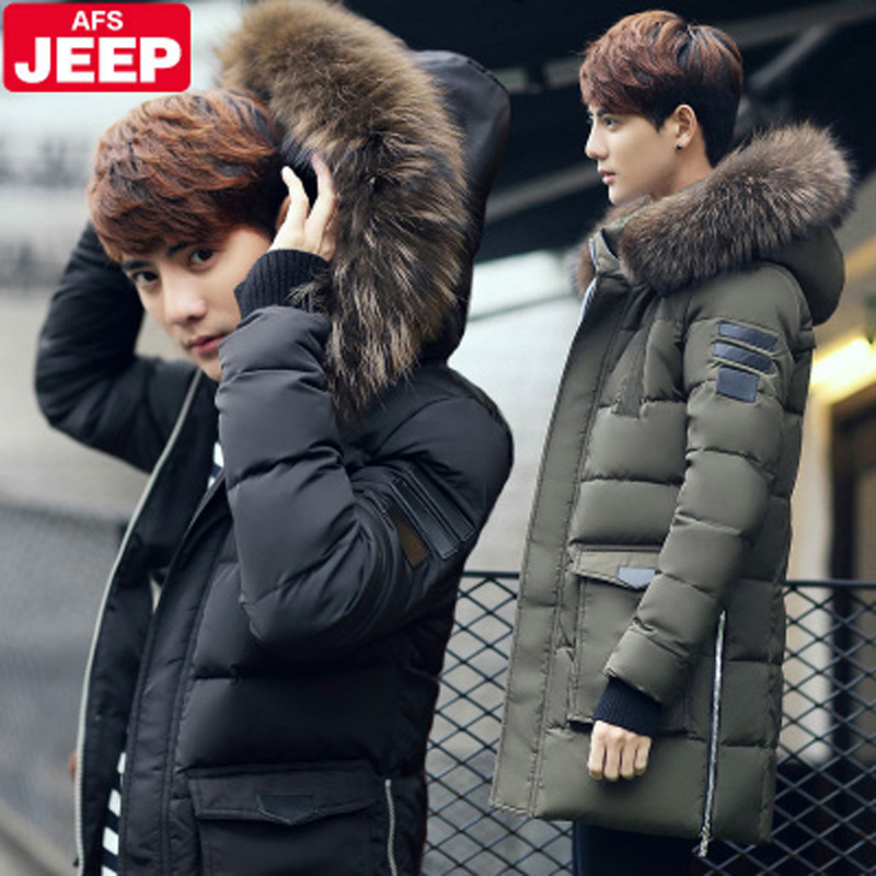 Afs Jeep/战地吉普新款男士羽绒服男中长款加厚青年韩版修身外套