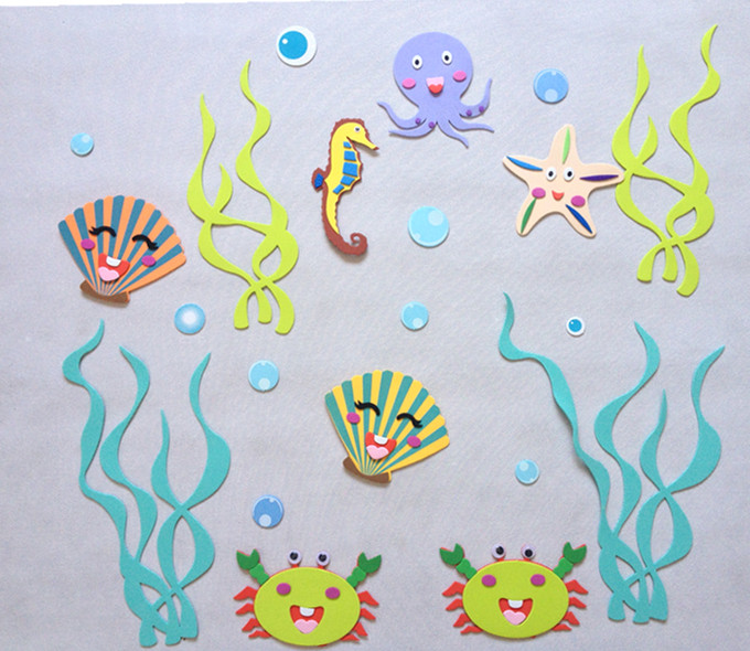 新款幼儿园环境创设装饰品泡沫海底世界墙贴 EVA卡通小海马章鱼