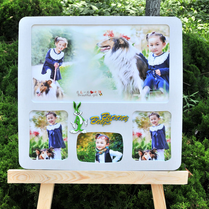 明佑相框创意相架儿童照片摆台画框挂墙青色60-2兔八哥亲子框