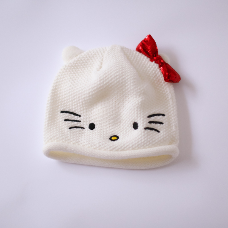 hello kitty婴儿帽子秋冬季宝宝保暖毛线帽可爱套头帽女童帽子0-2