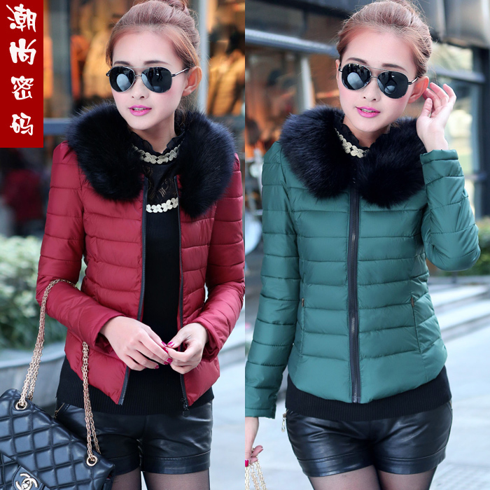 2015冬装新款短款女装棉衣韩版修身OL气质大毛领羽绒棉服加厚外套