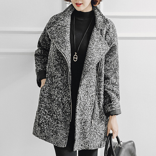 促2015冬季新款女装韩版高领直筒羊毛呢子大衣外套中年大码妈妈装